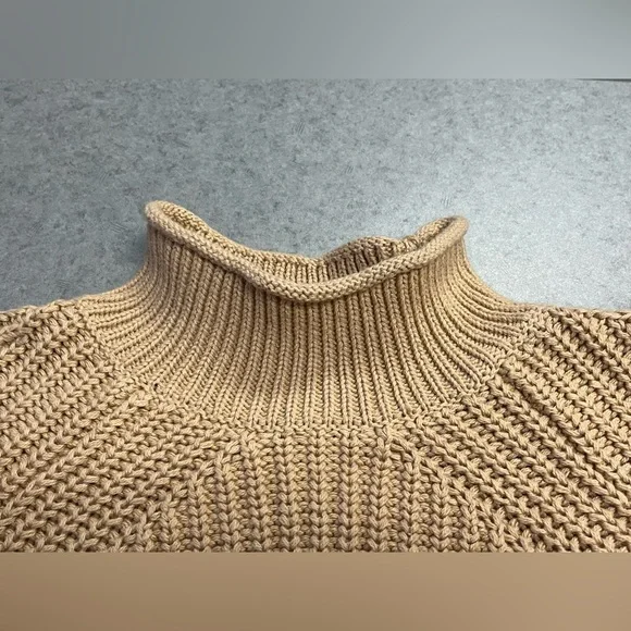 J.Crew Chunky Knit Mock Neck Sweater Tan Ribbed 100% Cotton—XL (Unisex) - Picture 5 of 9